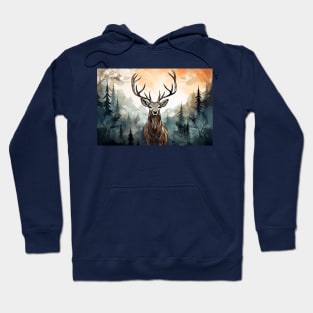 Misty boreal forest deer Hoodie